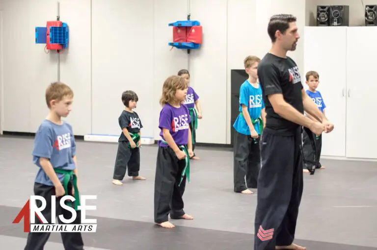 Students Standing With Discipline, following their sensei example in martial arts