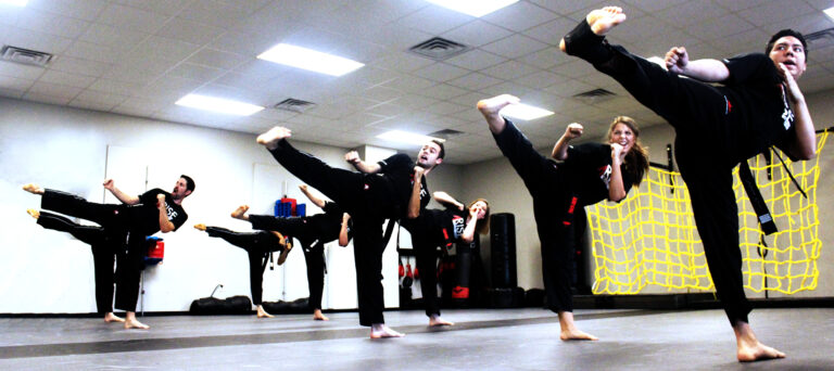 Adult kick during Karate class